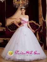 Tiffany & Co Strapless White and Fushcia Princess Quinceanera Dress With Sweetheart Appliques Decorate For Sweet 16 Party[QDZY114J8BIZ]