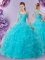 Fine Straps Baby Blue Sleeveless Floor Length Beading and Ruffles Zipper Vestidos de Quinceanera