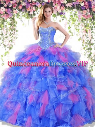 Modern Beading and Ruffles 15th Birthday Dress Multi-color Lace Up Sleeveless Floor Length