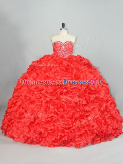 Cute Red Ball Gowns Beading and Ruffles Ball Gown Prom Dress Lace Up Organza Sleeveless - Click Image to Close