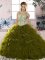 Luxury Olive Green Ball Gowns Organza Scoop Sleeveless Beading and Ruffles Floor Length Lace Up 15 Quinceanera Dress