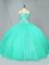 On Sale Turquoise Ball Gowns Sweetheart Sleeveless Tulle Floor Length Lace Up Beading Ball Gown Prom Dress
