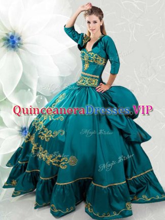 Fabulous Taffeta Sleeveless Floor Length Sweet 16 Dresses and Beading and Embroidery