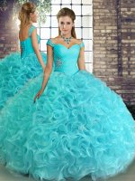 Beauteous Off The Shoulder Sleeveless Fabric With Rolling Flowers Quinceanera Dresses Beading Lace Up(SKU YSQD083BIZ)