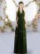 Exceptional Floor Length Lace Up Vestidos de Damas Olive Green for Wedding Party with Ruching