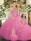 Rose Pink Sleeveless Beading Floor Length Quinceanera Dress