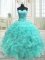 Custom Design Aqua Blue Sleeveless Floor Length Beading and Ruffles Lace Up Vestidos de Quinceanera