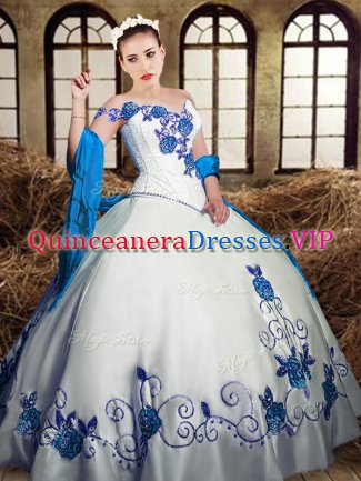 Best Selling Floor Length White Quinceanera Dresses Taffeta Sleeveless Embroidery