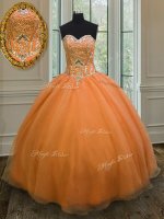 Custom Fit Orange Lace Up Quinceanera Gowns Beading Sleeveless Floor Length