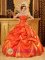 Wilmington Vermont/VT Unique Orange Red For Popular Quinceanera Dress With Hand Made Flowers and Pick-ups