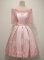 Pink A-line Lace Dama Dress Lace Up Taffeta Half Sleeves Knee Length