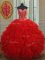 Ball Gowns Quinceanera Gowns Red Sweetheart Organza Sleeveless Floor Length Lace Up