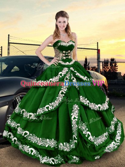 Discount Floor Length Dark Green Sweet 16 Dresses Sweetheart Sleeveless Lace Up - Click Image to Close
