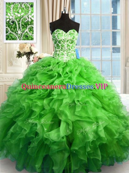 Lace Up Sweetheart Beading and Ruffles Quinceanera Gown Organza Sleeveless - Click Image to Close