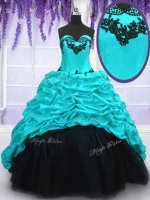 Sleeveless Sweep Train Lace Up With Train Appliques and Pick Ups Quinceanera Gown(SKU PSSW0135-4BIZ)