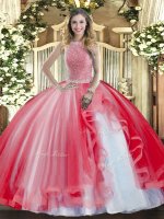 Colorful Red Sleeveless Beading and Ruffles Floor Length Quinceanera Gowns(SKU SJQDDT1442002-1BIZ)