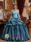 Aldermaston Berkshire Wholesale Blue Hand Made Flower Pick-ups Sweet Quinceanera Dress With Strapless Taffeta