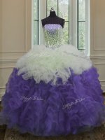 Nice Floor Length Ball Gowns Sleeveless White And Purple Sweet 16 Quinceanera Dress Lace Up