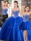 Best Selling Blue Tulle Lace Up Quinceanera Gowns Sleeveless Brush Train Beading