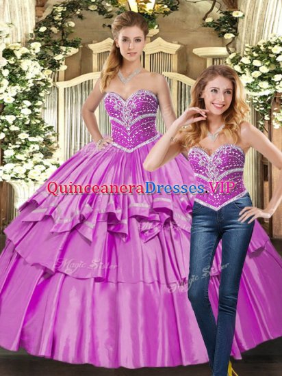 Sweetheart Sleeveless Taffeta Quinceanera Gown Beading Lace Up - Click Image to Close