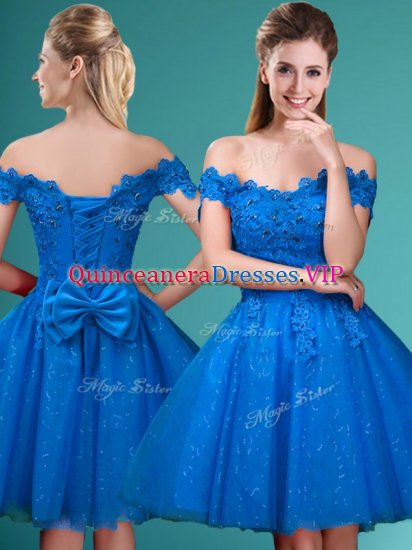 Off The Shoulder Sleeveless Tulle Quinceanera Dama Dress Lace and Belt Lace Up - Click Image to Close