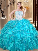Sleeveless Embroidery and Ruffles Lace Up Vestidos de Quinceanera