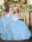 Admirable Baby Blue Sleeveless Floor Length Beading and Ruffles Lace Up Pageant Dress Toddler