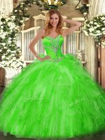 New Style Organza Sleeveless Floor Length Ball Gown Prom Dress and Beading and Ruffles