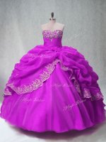 Fuchsia Sweetheart Lace Up Beading and Appliques Vestidos de Quinceanera Sleeveless