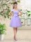 New Style Cap Sleeves Knee Length Lace and Belt Lace Up Dama Dress with Lilac
