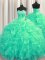 Beading and Ruffles Sweet 16 Dress Turquoise Lace Up Sleeveless Brush Train