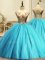 Appliques and Sequins Quinceanera Dress Aqua Blue Lace Up Sleeveless Floor Length