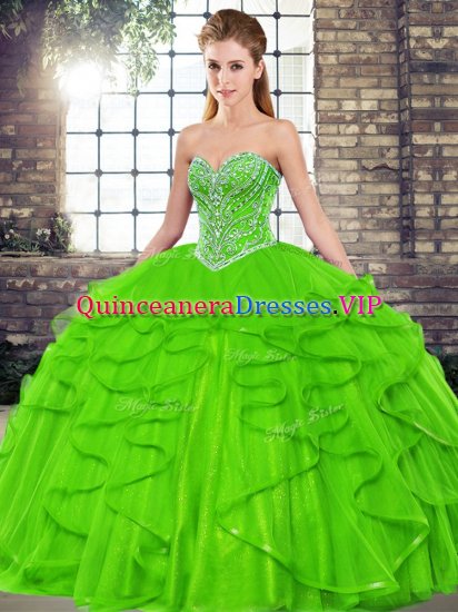 Sleeveless Tulle Floor Length Lace Up Vestidos de Quinceanera in with Beading and Ruffles - Click Image to Close