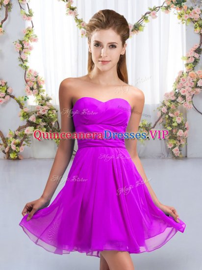 New Style Sleeveless Chiffon Mini Length Lace Up Dama Dress for Quinceanera in Purple with Ruching - Click Image to Close