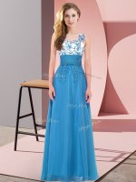 Sleeveless Backless Floor Length Appliques Quinceanera Court Dresses