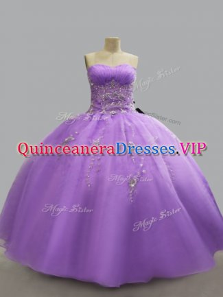 Affordable Sweetheart Sleeveless Organza Ball Gown Prom Dress Beading Lace Up