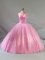 Halter Top Sleeveless Sweet 16 Dresses Floor Length Beading Baby Pink Tulle