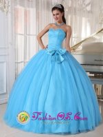 Union Missouri/MO Aqua Blue Quinceanera Dress Sweetheart Tulle Ball Gown with Beading and Bowknot Decorate Ruched Bodice