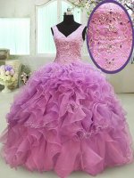 Dazzling Ball Gowns 15 Quinceanera Dress Lilac V-neck Organza Sleeveless Floor Length Lace Up