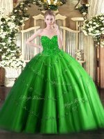 Exquisite Green Sleeveless Tulle Lace Up Sweet 16 Dress for Military Ball and Sweet 16 and Quinceanera