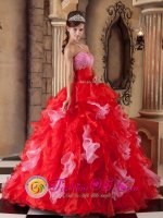 Red Ball Gown Strapless Sweetheart Floor-length Organza Quinceanera Dress In Wheaton Maryland/MD(SKU QDZY250-FBIZ)
