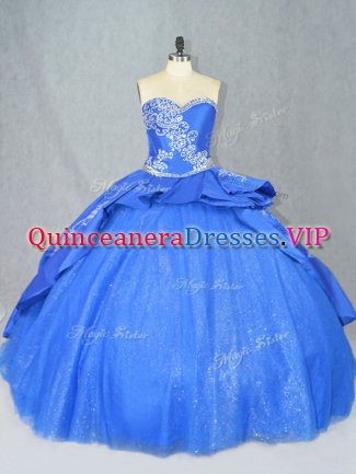 Classical Blue Quinceanera Dress Sweetheart Sleeveless Court Train Lace Up