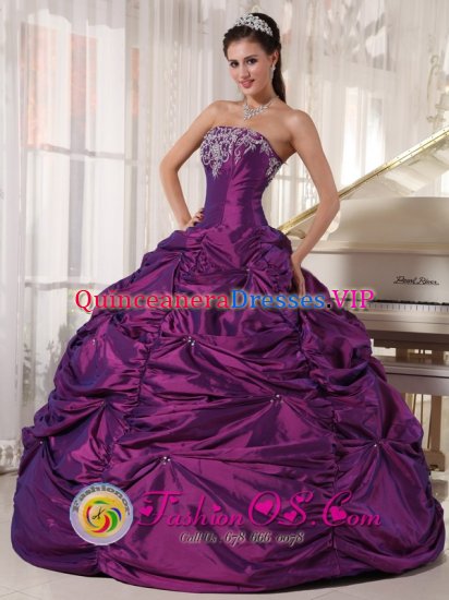 Port Angeles Washington/WA Eggplant Purple Quinceanera Dress with Strapless Embroidery Formal Style Taffeta Ball Gown - Click Image to Close