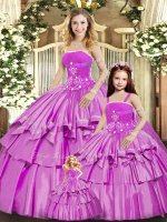 Sexy Taffeta Strapless Sleeveless Lace Up Beading and Ruffled Layers Quinceanera Dresses in Lilac