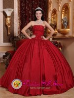 Gorgeous Custom Made Red Beaded Decorate Bust Quinceanera Dress With Strapless Taffeta In Michigan(SKU QDZY597y-5BIZ)