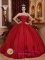 Gorgeous Custom Made Red Beaded Decorate Bust Quinceanera Dress With Strapless Taffeta In Michigan