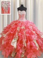 Latest Visible Boning Organza and Sequined Sleeveless Floor Length Sweet 16 Dress and Beading and Ruffles and Sequins