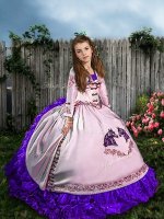 White Straps Neckline Embroidery and Ruffles Little Girls Pageant Gowns Sleeveless Lace Up(SKU XBLD002-4BIZ)