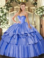 Best Selling Blue Sleeveless Beading and Ruffled Layers Floor Length Vestidos de Quinceanera
