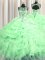 Scoop See Through Apple Green Sleeveless Floor Length Beading and Ruffles and Pick Ups Lace Up 15 Quinceanera Dress
